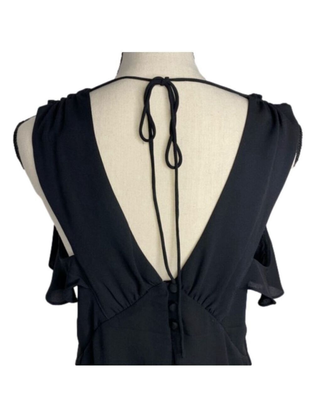 Express Black Ruffle Front 3 Button Top Small Petite - Picture 5 of 8
